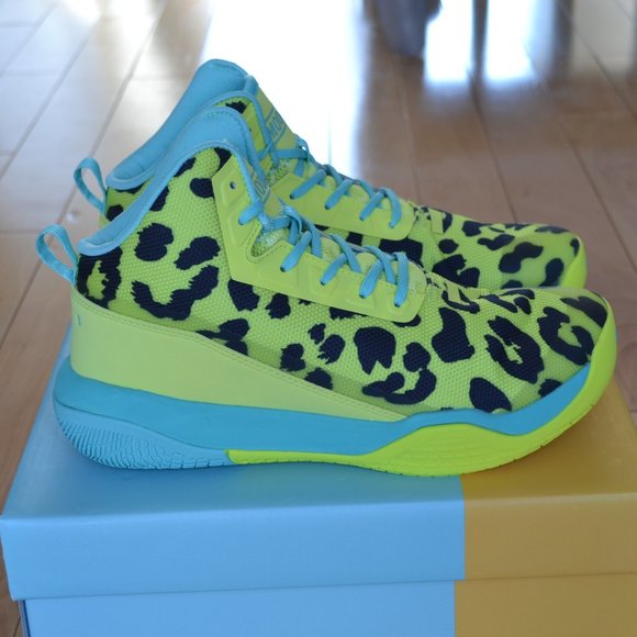 Leopard Print Athletic Shoes - Neon Green and Blue - Picture 1 of 8